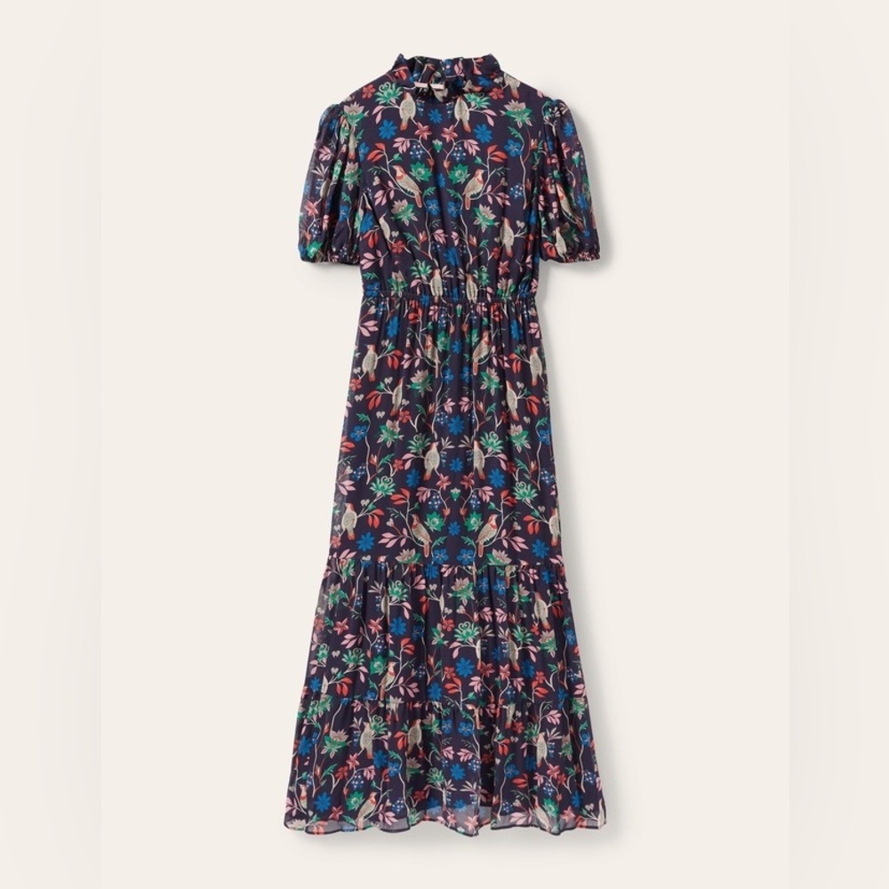 Boden Puff sleeve tiered maxi dress in Navy Floral Print US10